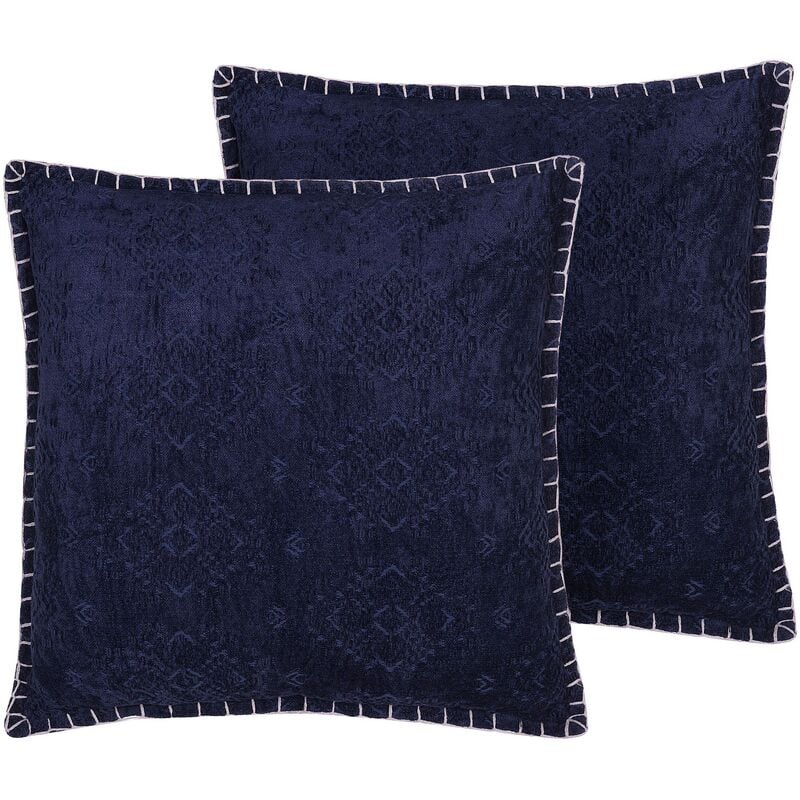 Beliani - Set of 2 Scatter Cushions Blue Vintage Ornaments Texture 45 x 45 cm Melur