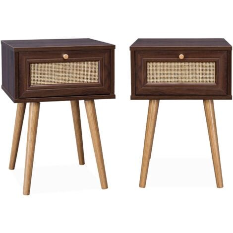 SWEEEK dark wood and cane effect bedside tables with 1 drawer