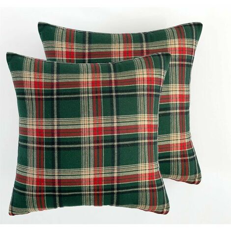 Set of 2 Decorative Cushion Covers for Sofa Bed, Royal Green Tartan Plaid Cushion Cover Home Decor 45x45 CM