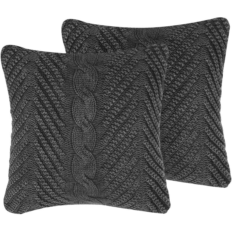 Beliani - Set of 2 Scatter Toss Throw Pillows Crochet Knitted Cover 45 x 45 cm Grey Konni