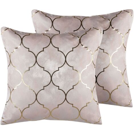 Set of 2 Decorative Cushions ALYSSUM 45 x 45 cm Pink Trellis Pattern