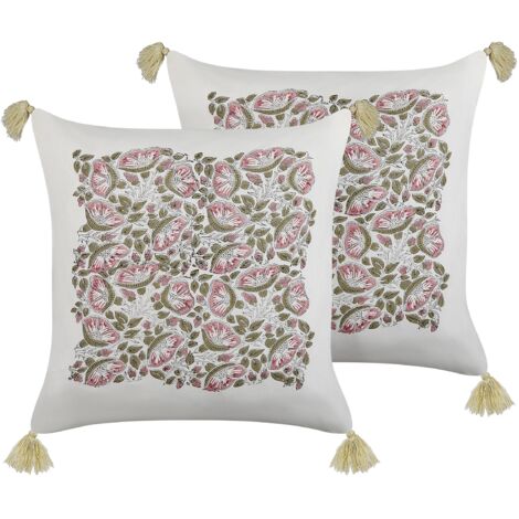 Set of 2 Decorative Cushions CARISSA Cotton 45 x 45 cm Multicolour Floral Pattern