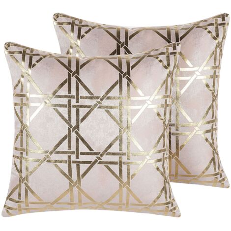 Set of 2 Decorative Cushions CASSIA 45 x 45 cm Pink Geometric Pattern