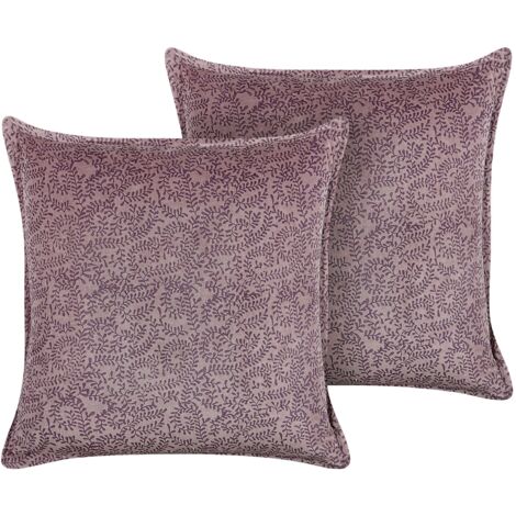 Set of 2 Decorative Cushions KALMIA Velvet 45 x 45 cm Pink Floral Pattern