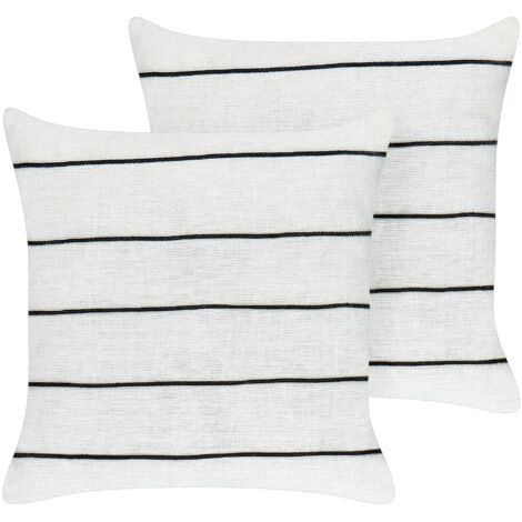 Set of 2 Decorative Cushions MILAS Linen 50 x 50 cm Black/ White Striped