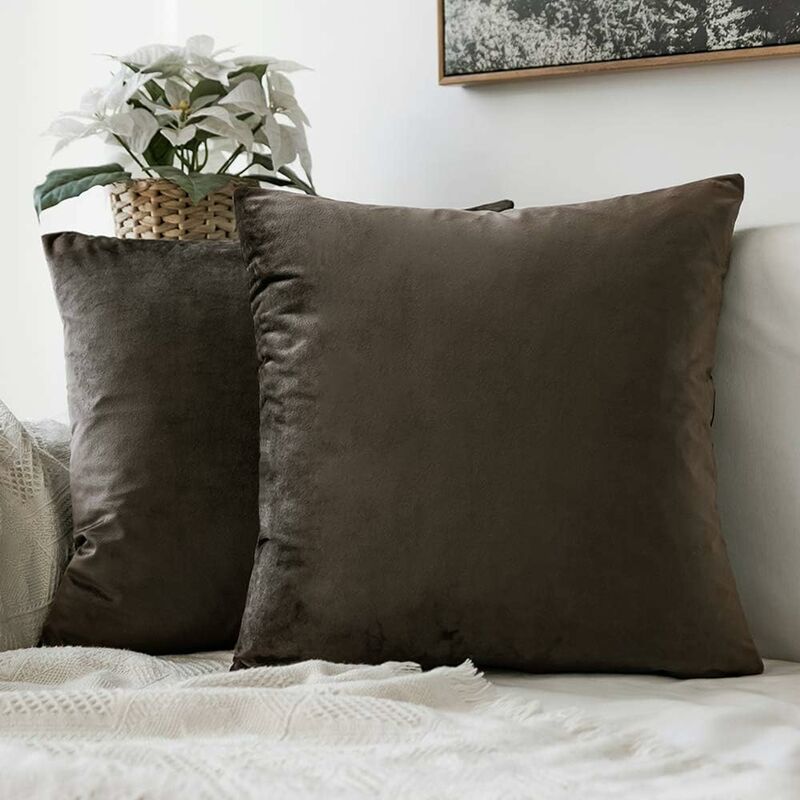 Set Of 2 Decorative Velvet Cushion Cover Sofa Pillow Case 45X45cm Dark Taupe