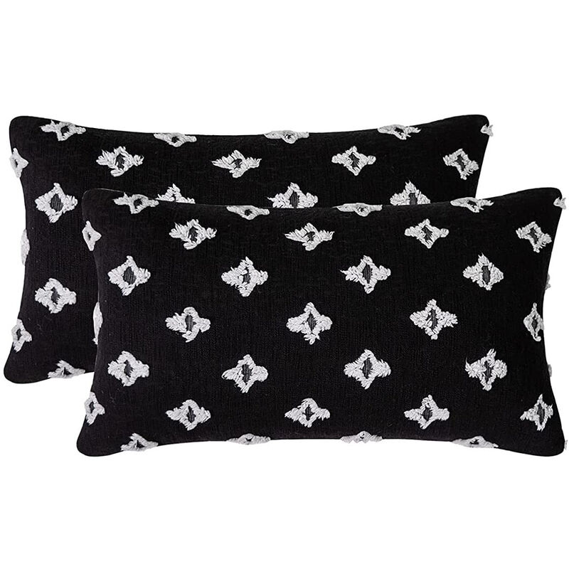 Pesce - Set Of 2 Decorative Throw Pillow Covers Rhombic Jacquard Pillowcase Soft Square Cushion Case For Couch Sofa Bed Bedroom Car Living