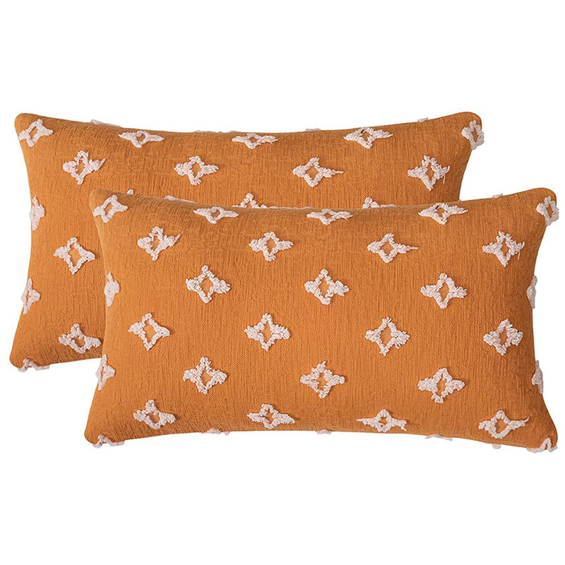 Pesce - Set Of 2 Decorative Throw Pillow Covers Rhombic Jacquard Pillowcase Soft Square Cushion Case For Couch Sofa Bed Bedroom Car Living