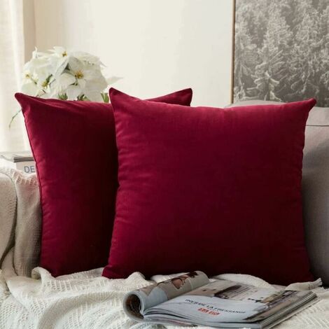 Set of 2 Decorative Velvet Cushion Cover Sofa Pillow Case Super Soft Decoration Home Living Room Bedroom for Couch 45X45CM Burgundy