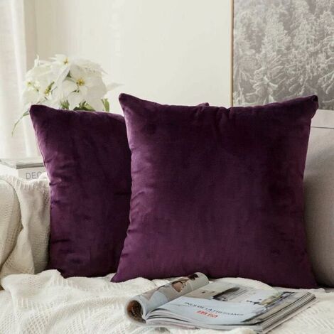 Set of 2 Decorative Velvet Cushion Covers Sofa Pillow Case Super Smooth Soft Comfortable Decoration Home Living Room Bedroom for Couch 45x45CM Aubergine