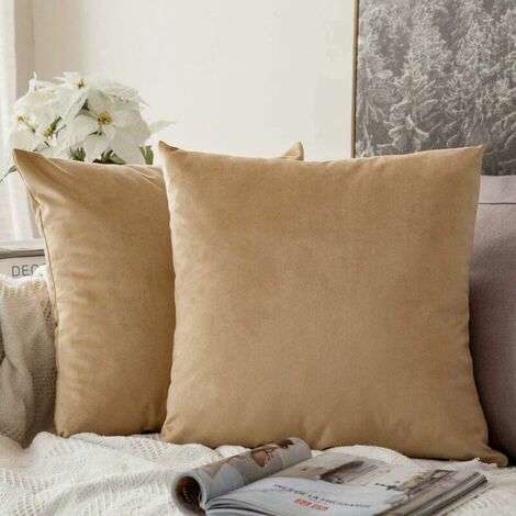 Set of 2 Decorative Velvet Cushion Covers Sofa Pillow Case Super Smooth Soft Comfortable Decoration Home Living Room Bedroom for Couch 50X50CM Amber Yellow