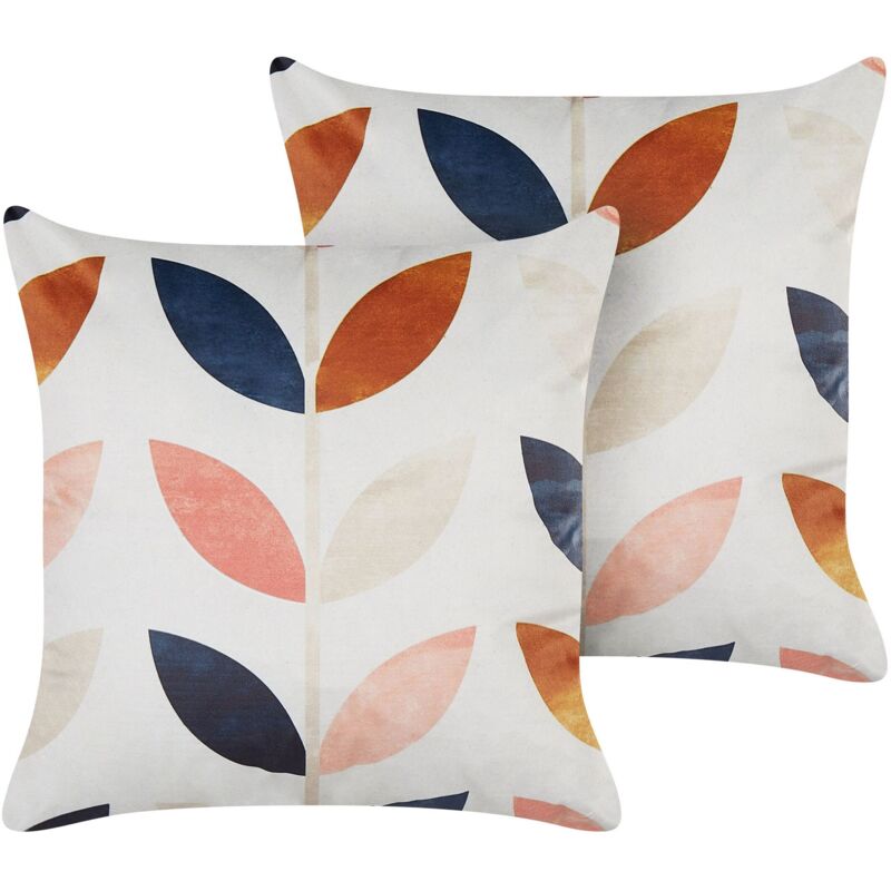 Beliani Set Of 2 Decorative Cushions Quinoa Velvet 45 X 45 Cm Multicolour Plant Pattern