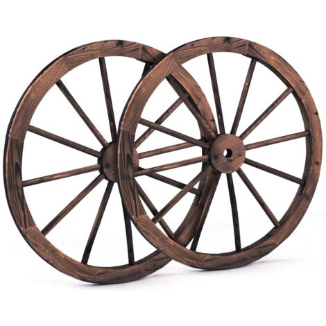 Set of 2 Decorative Wooden Wheels Decorative Wall Fir Wood Vintage Wagon Wheels