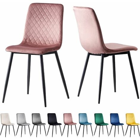 Set of 2 Designer Velvet Fabric Dining Chairs Metal Legs Lexi Chairs PINK