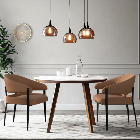 Set of 2 Dining Chairs Accent Upholstered Arm Chair Low Back - Brown