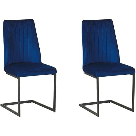 Set of 2 Dining Chairs Blue Velvet High Back Living Room Dining Room Lavonia - Blue