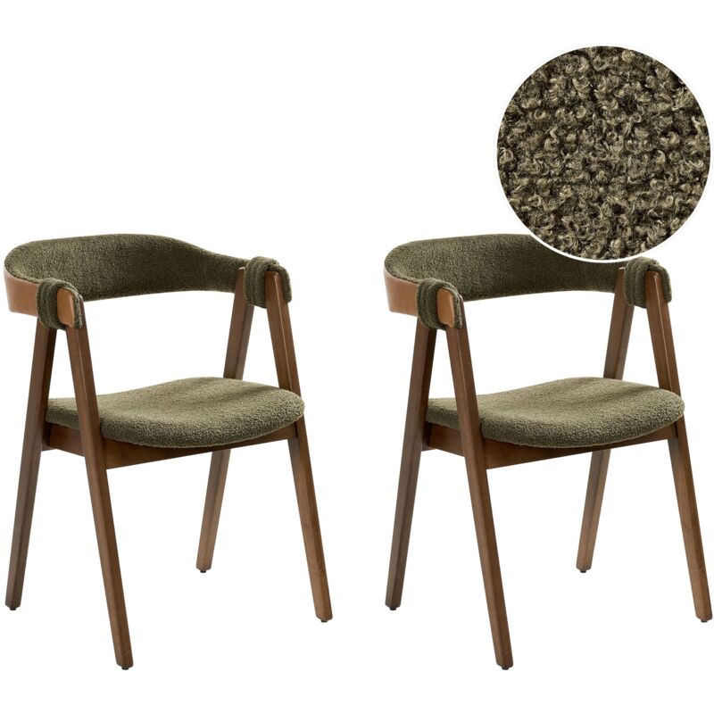 Beliani Set Of 2 Dining Chairs Day Boucle Dark Brown/ Green