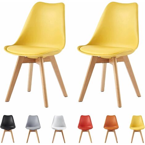 Set of 2 Dining Chairs Designer Side Chairs Wooden Home Office Commercial EVA YELLOW