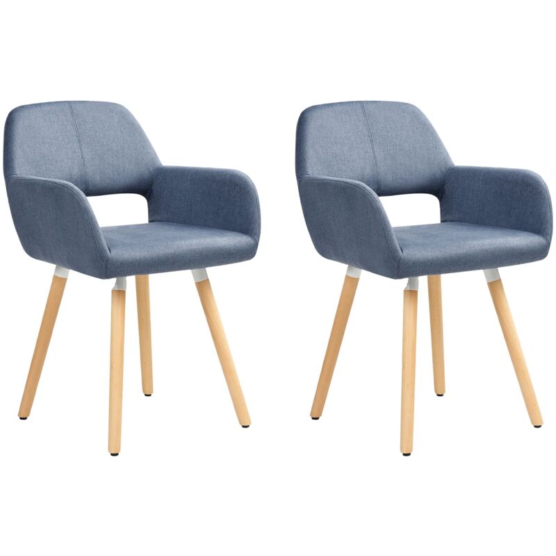 Beliani - Modern Upholstered Set Of 2 Dining Chairs Cobalt Blue Fabric Wooden Legs Chicago