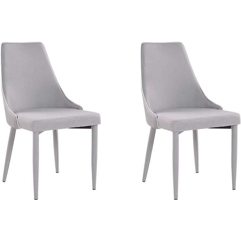 Beliani - Set of 2 Upholstered Dining Chairs Grey Fabric High Back Dining Room Camino