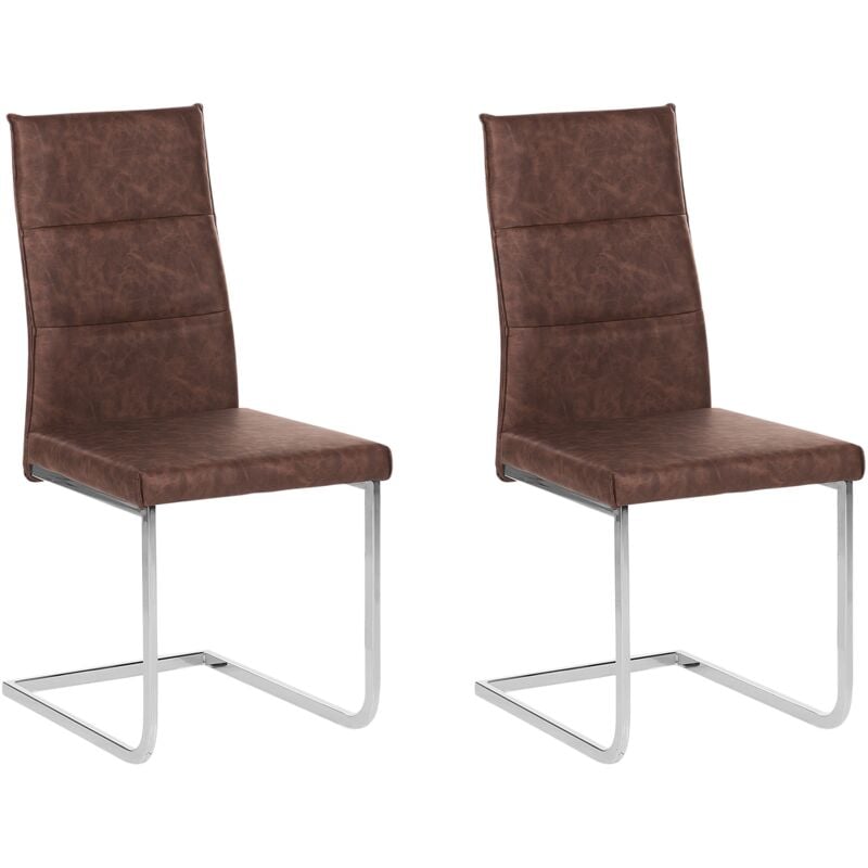 Beliani - Set of 2 Dining Chairs Cantilever Upholstered Faux Leather Brown Rockford