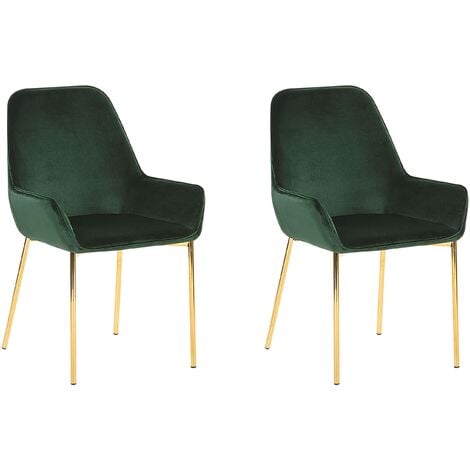 Set of 2 Dining Chairs Green Velvet Fabric Gold Metal Legs Loverna - Green