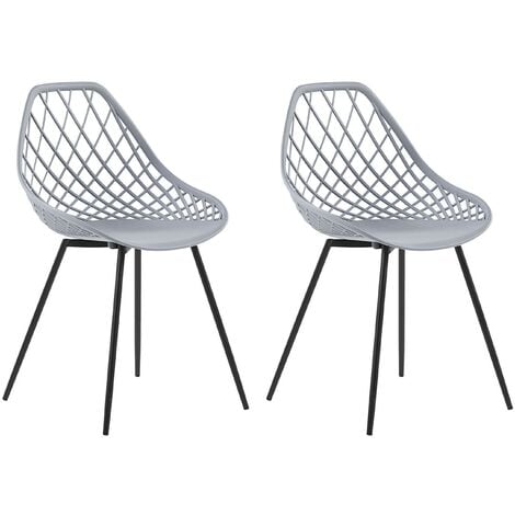 Set of 2 Dining Chairs Grey Synthetic Seat Net Design Back Black Legs Canton