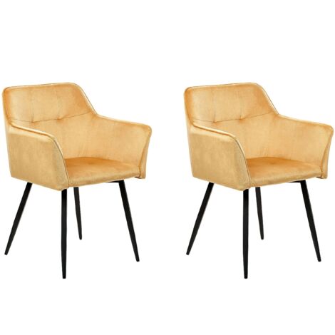 Set of 2 Dining Chairs JASMIN Velvet Mustard