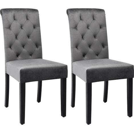 Set of 2 Dining Chairs Kitchen Chairs Upholstered in Velvet Legs in Oak Legs，Dark Gray