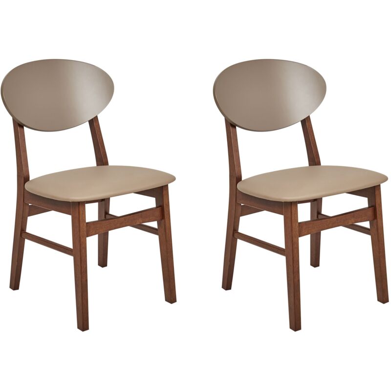 Beliani - Set Of 2 Dining Chairs Light Brown Seat Dark Wood Frame Amery
