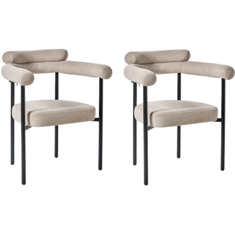 Set of 2 Dining Chairs LYNEY Fabric Beige