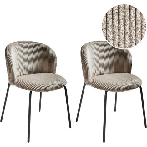 Set of 2 Dining Chairs MILES Corduroy Taupe