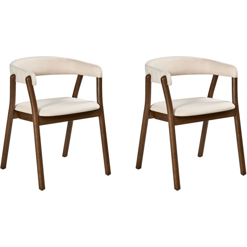 Beliani Set Of 2 Dining Chairs Mylo Fabric Off-white/ Dark Brown