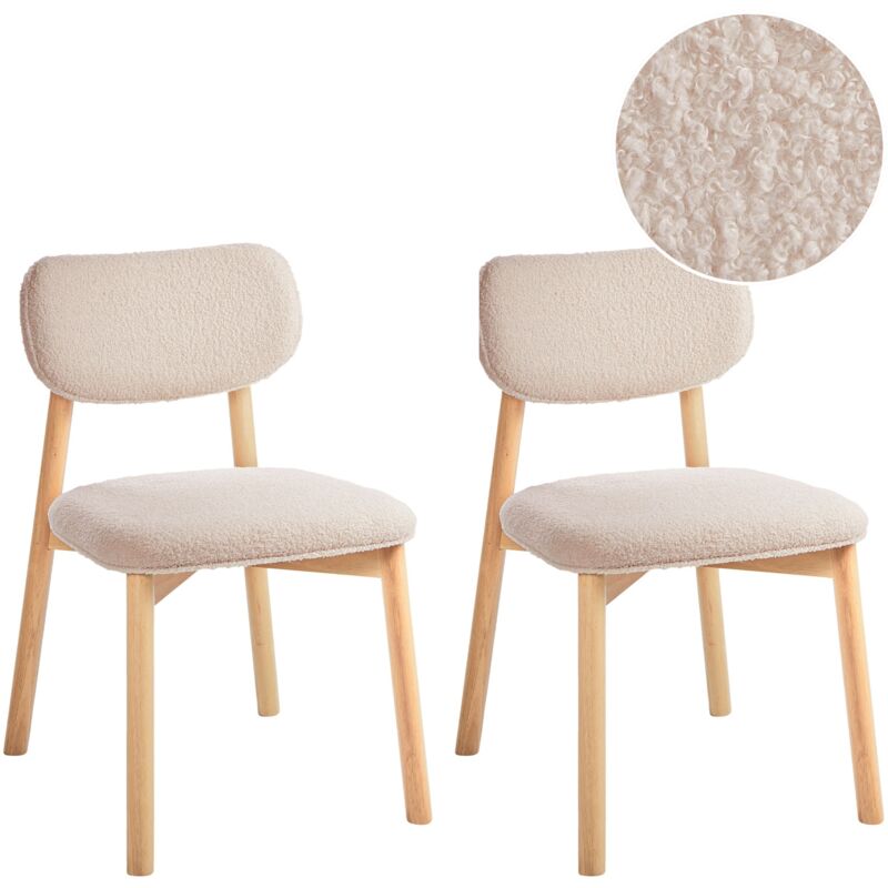 Beliani Set Of 2 Dining Chairs Mills Boucle Light Beige