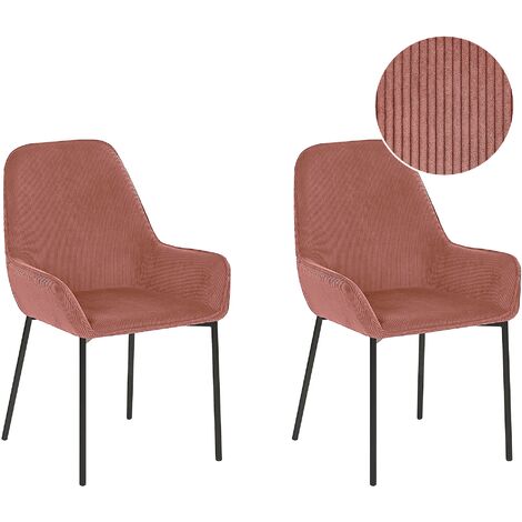 main image of "Set of 2 Dining Chairs Pink Corduroy Fabric Black Metal Legs Loverna"