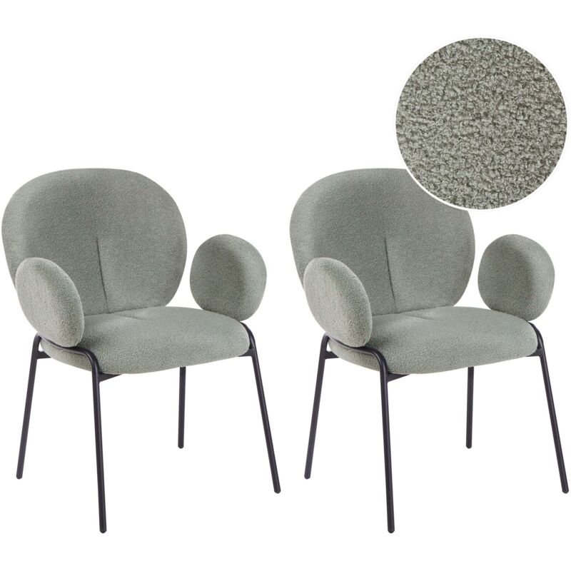 Beliani - Set Of 2 Dining Chairs Rounded Seat Boucle Green Upholstery Ely