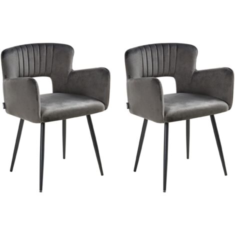 Set of 2 Dining Chairs SANILAC Velvet Dark Grey