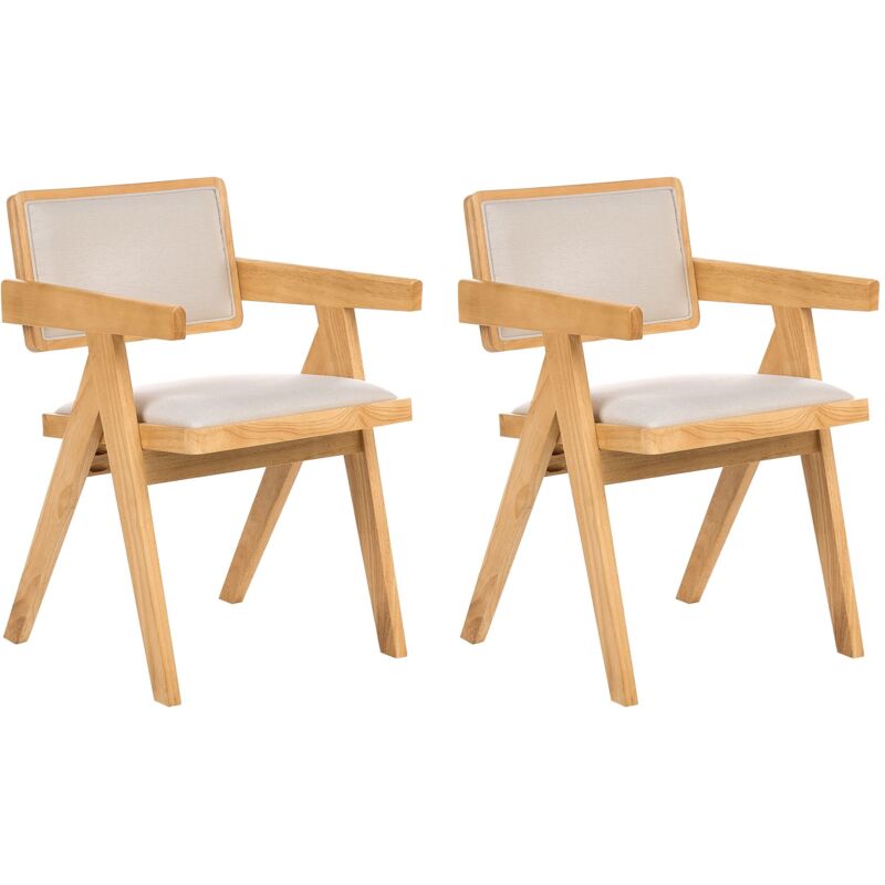 Beliani - Set Of 2 Dining Chairs Seats And Backrests Polyester Upholstered Rubber Wood Frames Retro Style Dining Room Light Brown Carmody