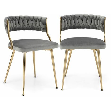 Set of 2 Dining Chairs Upholstered Armless Velvet Accent Chair With Woven Back