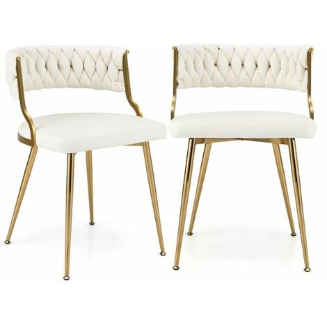 Set of 2 Dining Chairs Upholstered Armless Velvet Accent Chair With Woven Back