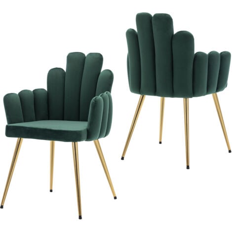 WAHSON OFFICE CHAIRS 2 Dining Chairs Velvet Kitchen Chairs with Armrests Side Chairs with Metal Legs for Dining and Living Room, Green