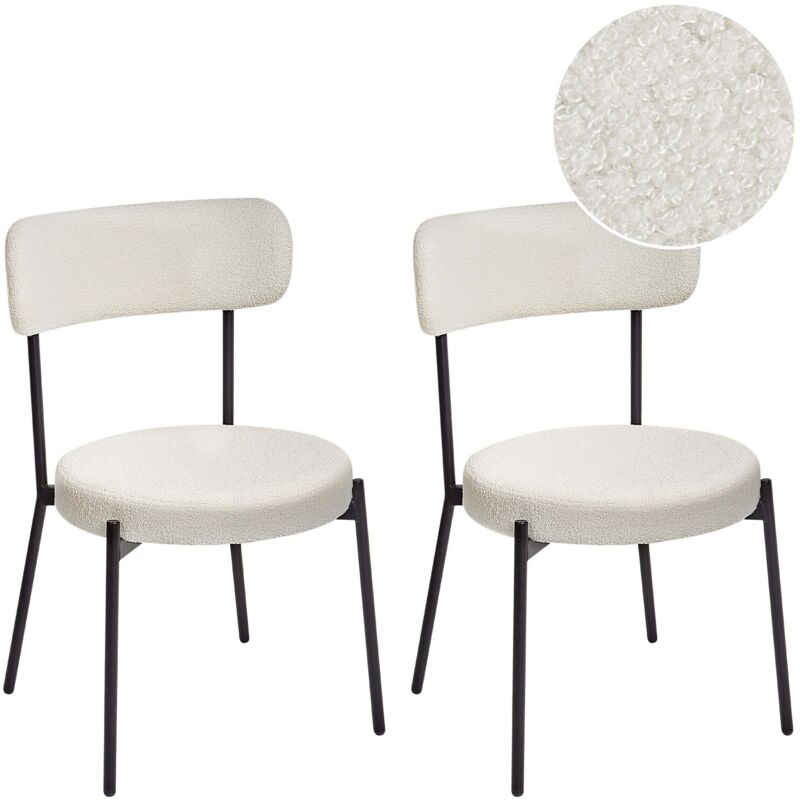 Beliani - Set Of 2 Dining Room Chairs Boucle Steel Black Legs Armless Dining Room Seating White Allison