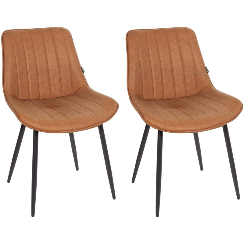 Beliani Set Of 2 Dining Room Chairs Faux Leather Black Steel Legs Footrest Armless Dining Room Seating Brown Dubrovnik