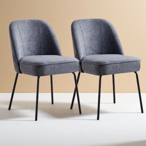 Set of 2 Dinning Chairs with High-Resilience Spring Cushion with Metal Legs,GREY