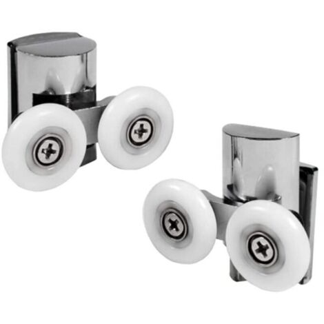 Set of 2 Double Rollers for Sliding Shower Doors - 2 x 23mm Diameter Zinc Alloy Wheels, Shower Rollers for Bathroom. Top and Bottom Rollers for Shower Doors