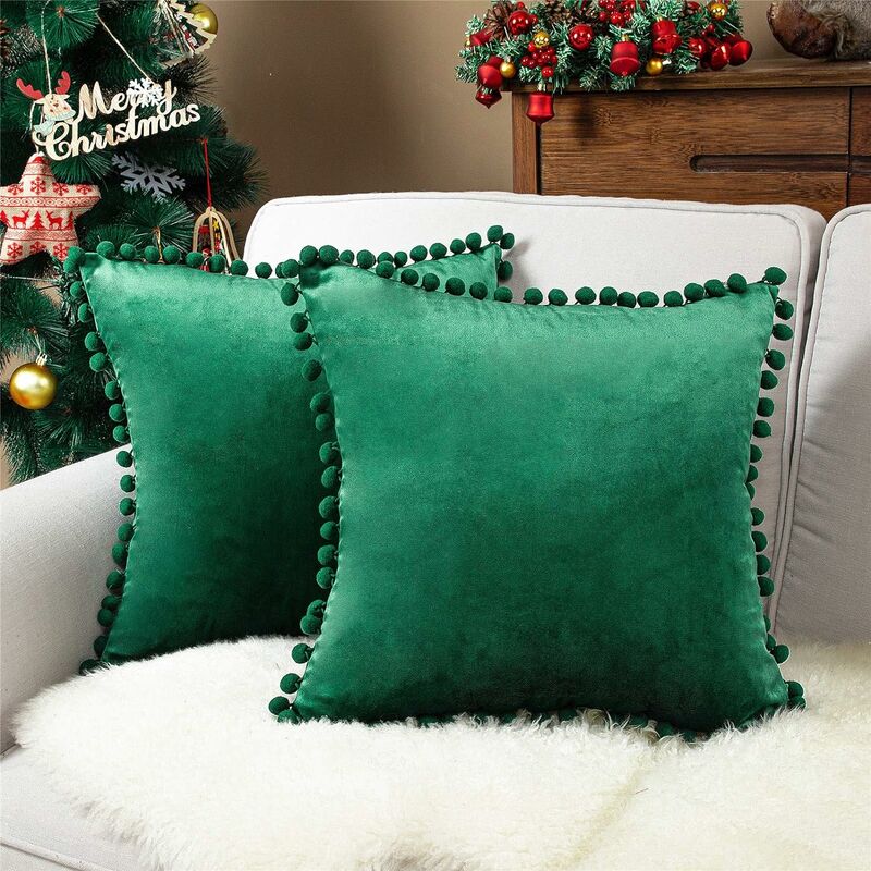 Set Of 2 Cushion Covers Bedroom Decoration Soft Square Velvet Solid Color Sofa Covers With Modern Balloons For Living Room, 45X45cm, Turquoise Green