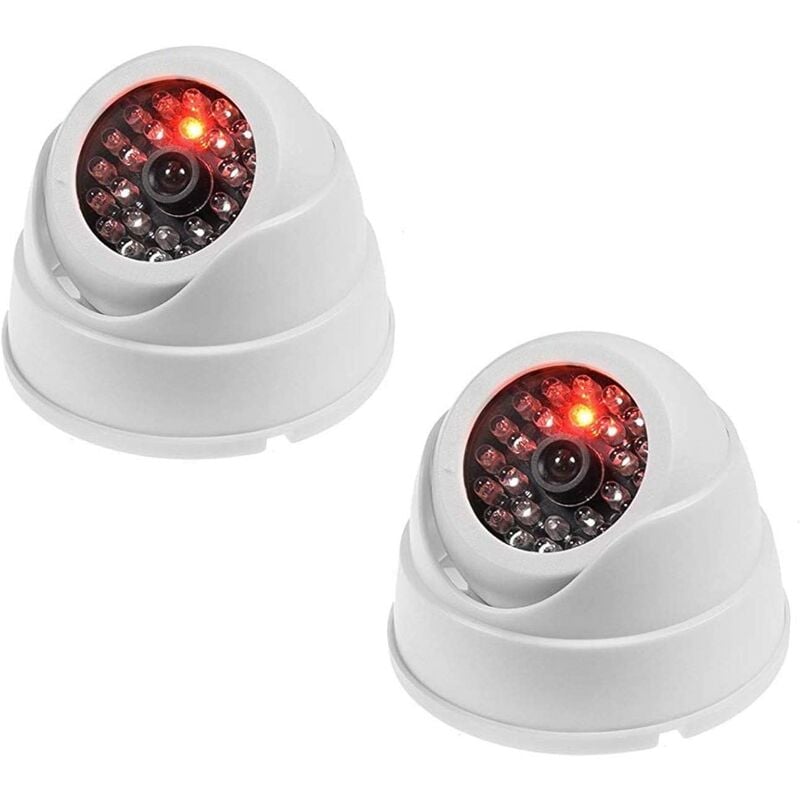 Set of 2 Dummy Dome Camera Fake Dummy Wireless cctv Security Indoor Surveillance Camera with Red LED-White