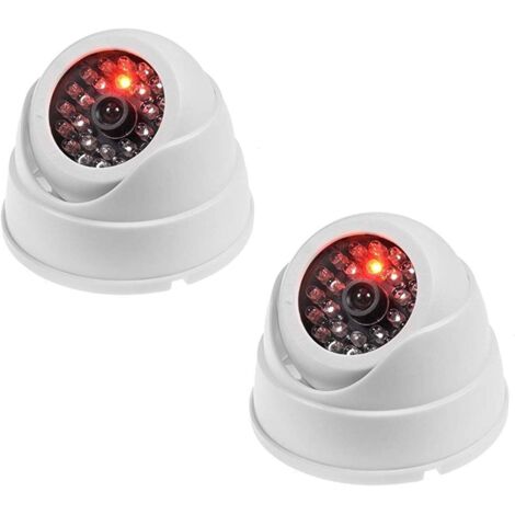 Set of 2 Dummy Dome Camera Fake Dummy Wireless CCTV Security Indoor Surveillance Camera with Red LED-White