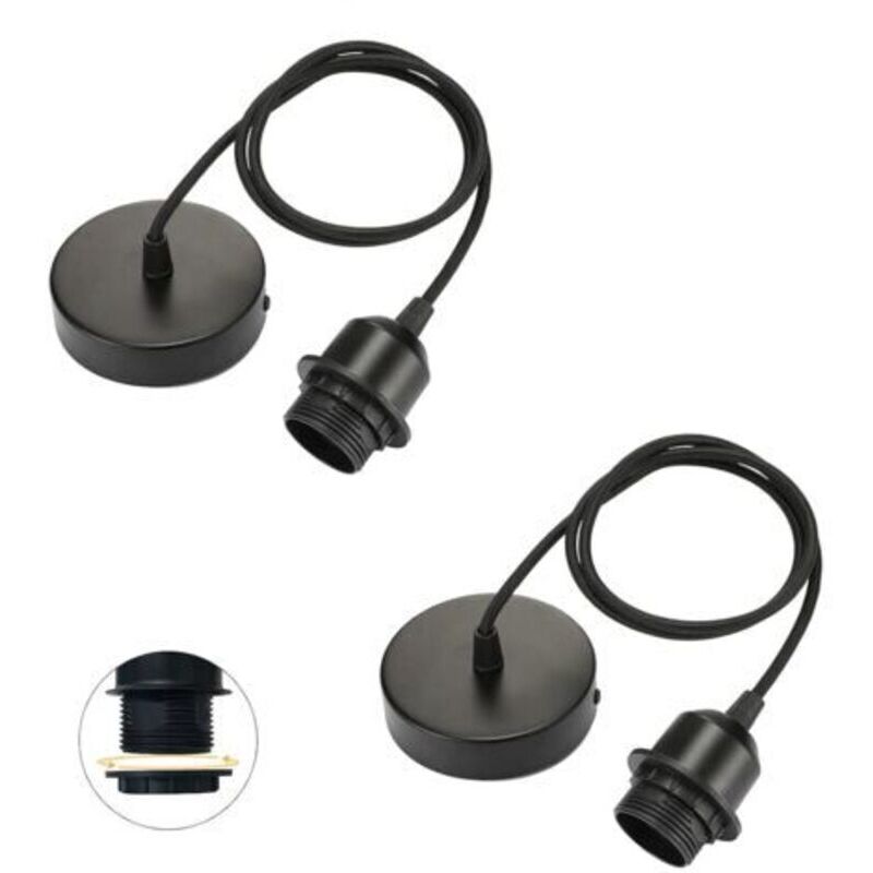 Set of 2 E27 pendant lights, 100cm adjustable cable with removable screw ring, E27 pendant light with screw ring, adjustable fabric cable, for home,