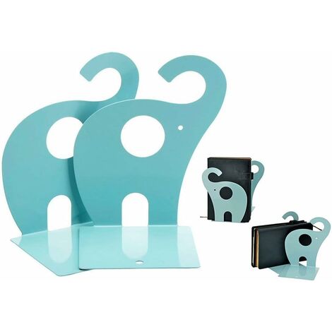 Set of 2 Elephant-Shaped Non-Slip Bookends (Blue)